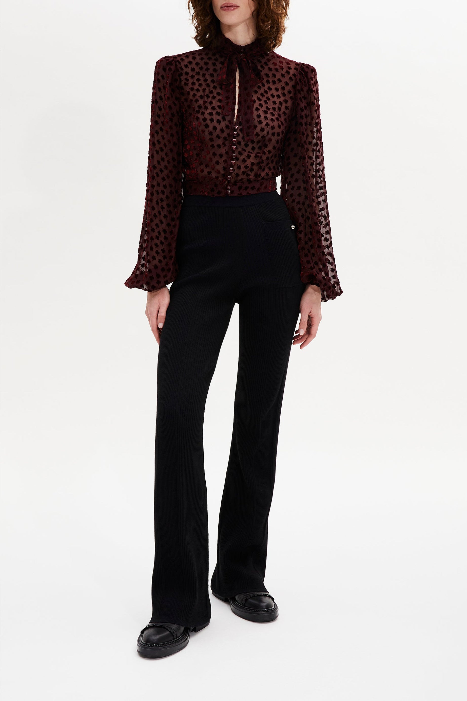 Pantalon taille haute coupe flare en laine - Noir