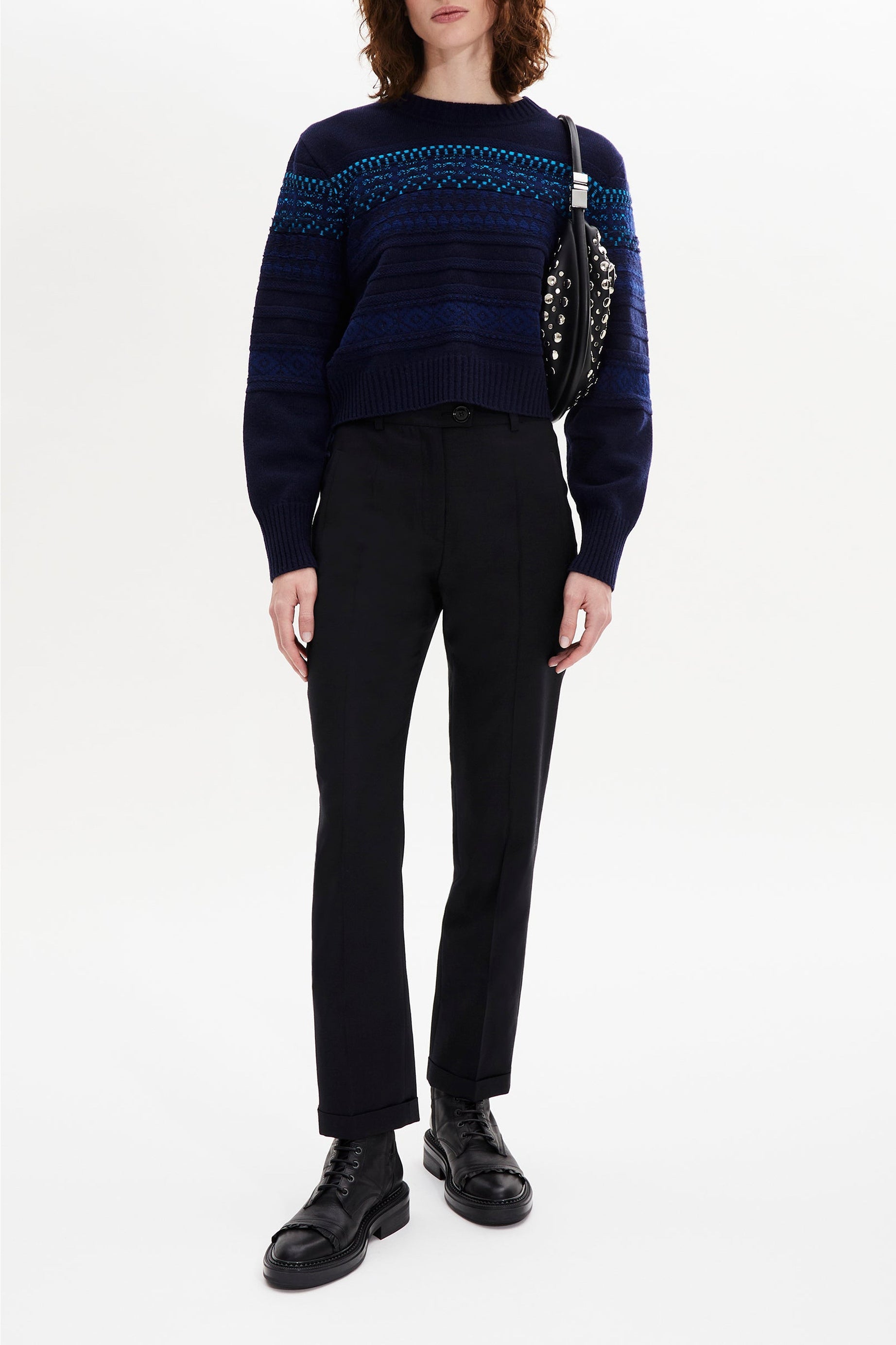 Pantalon coupe cigarette en laine - Noir