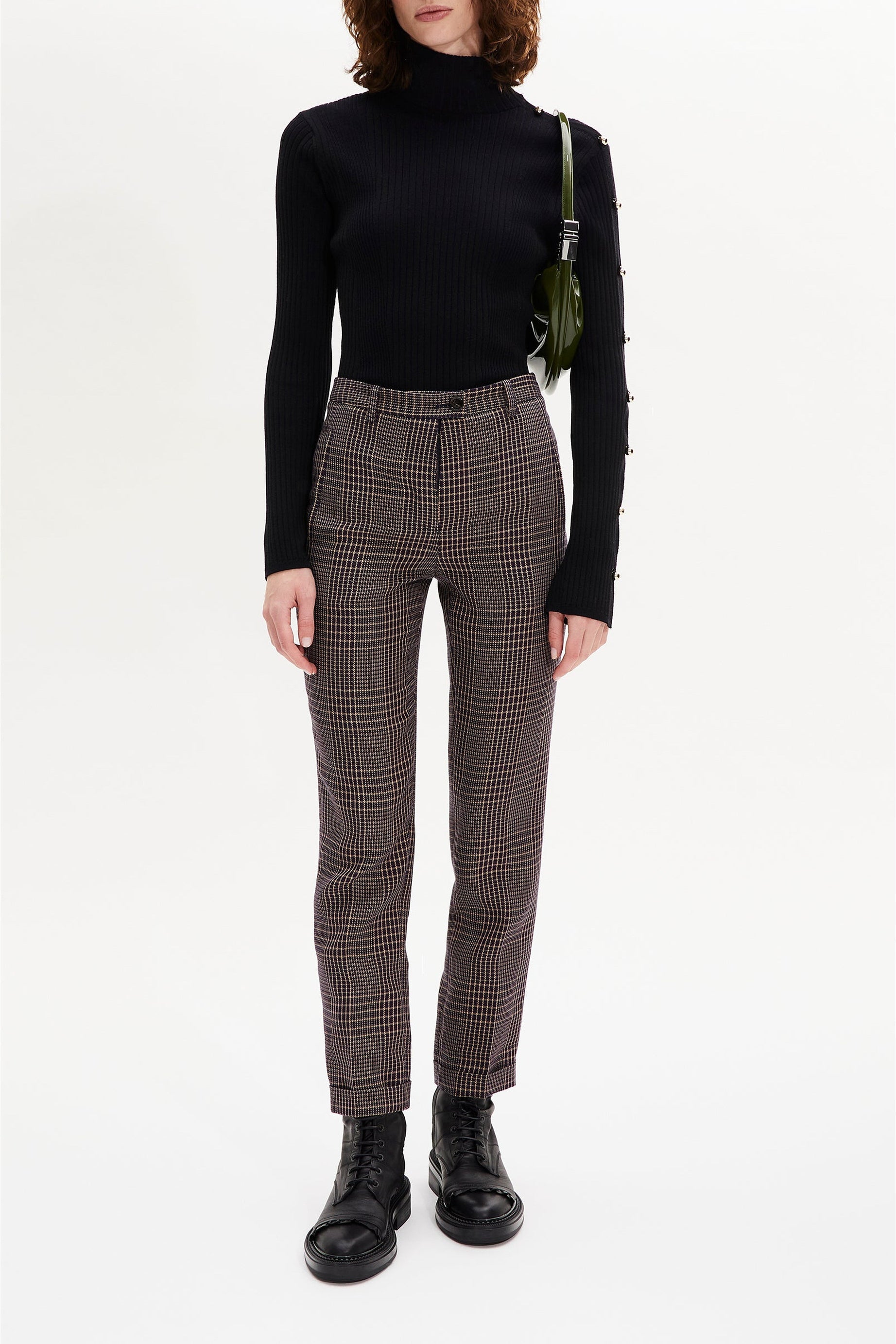 Pantalon coupe cigarette - Carreaux Navy & Brown