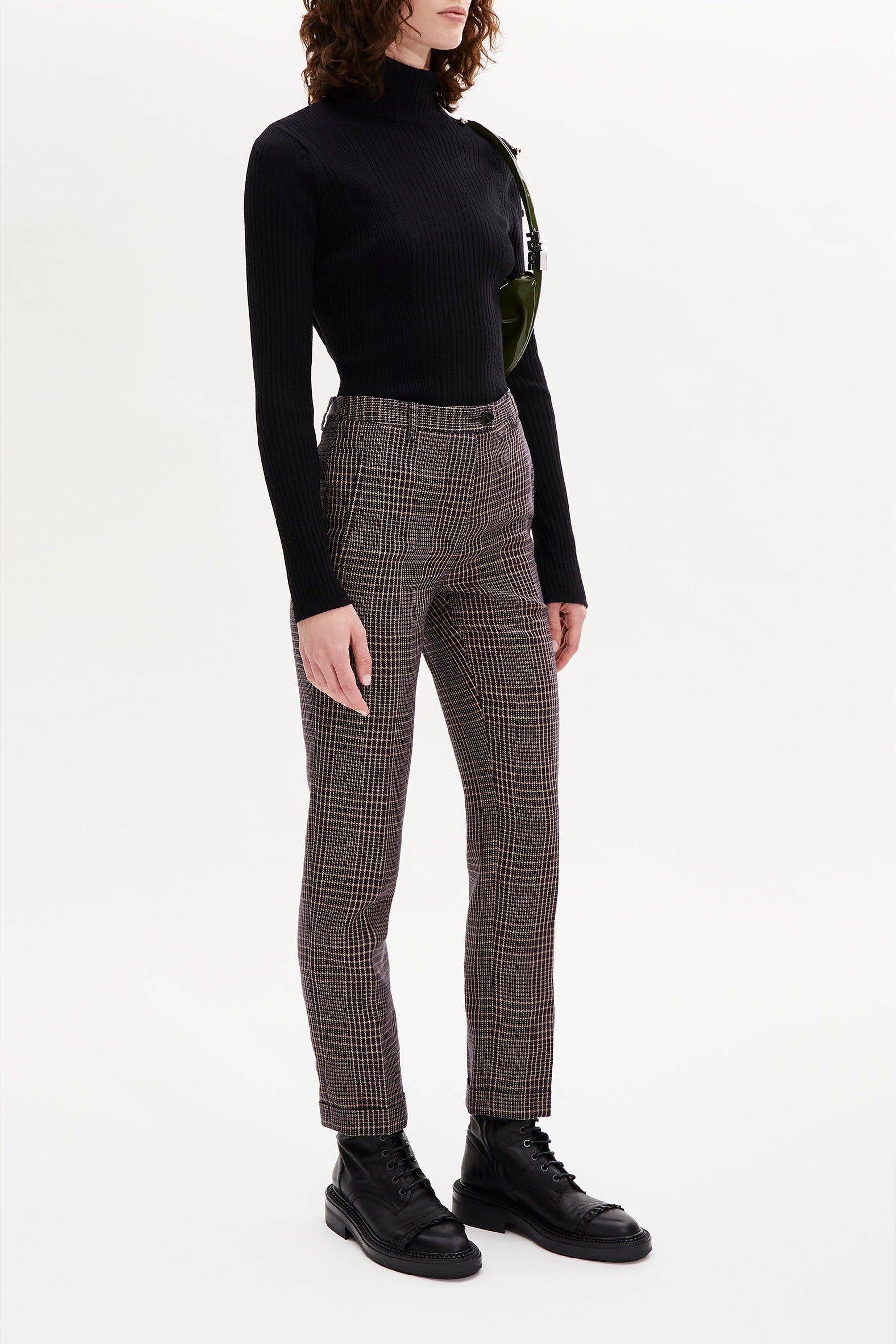 Pantalon coupe cigarette - Carreaux Navy & Brown