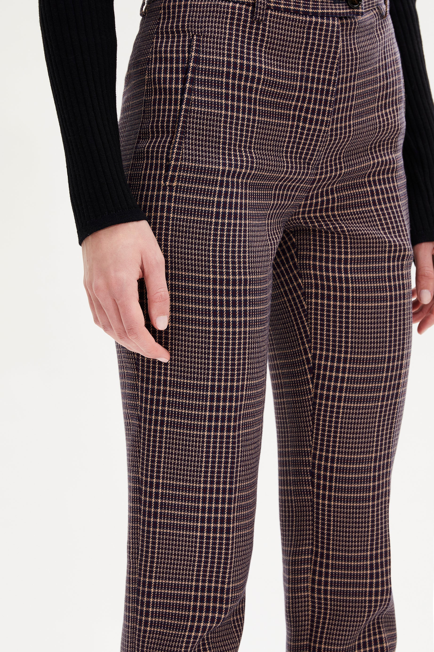 Pantalon coupe cigarette - Carreaux Navy & Brown