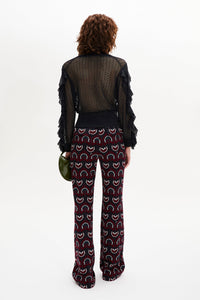 Pantalon à motifs coupe flare - Bordeaux