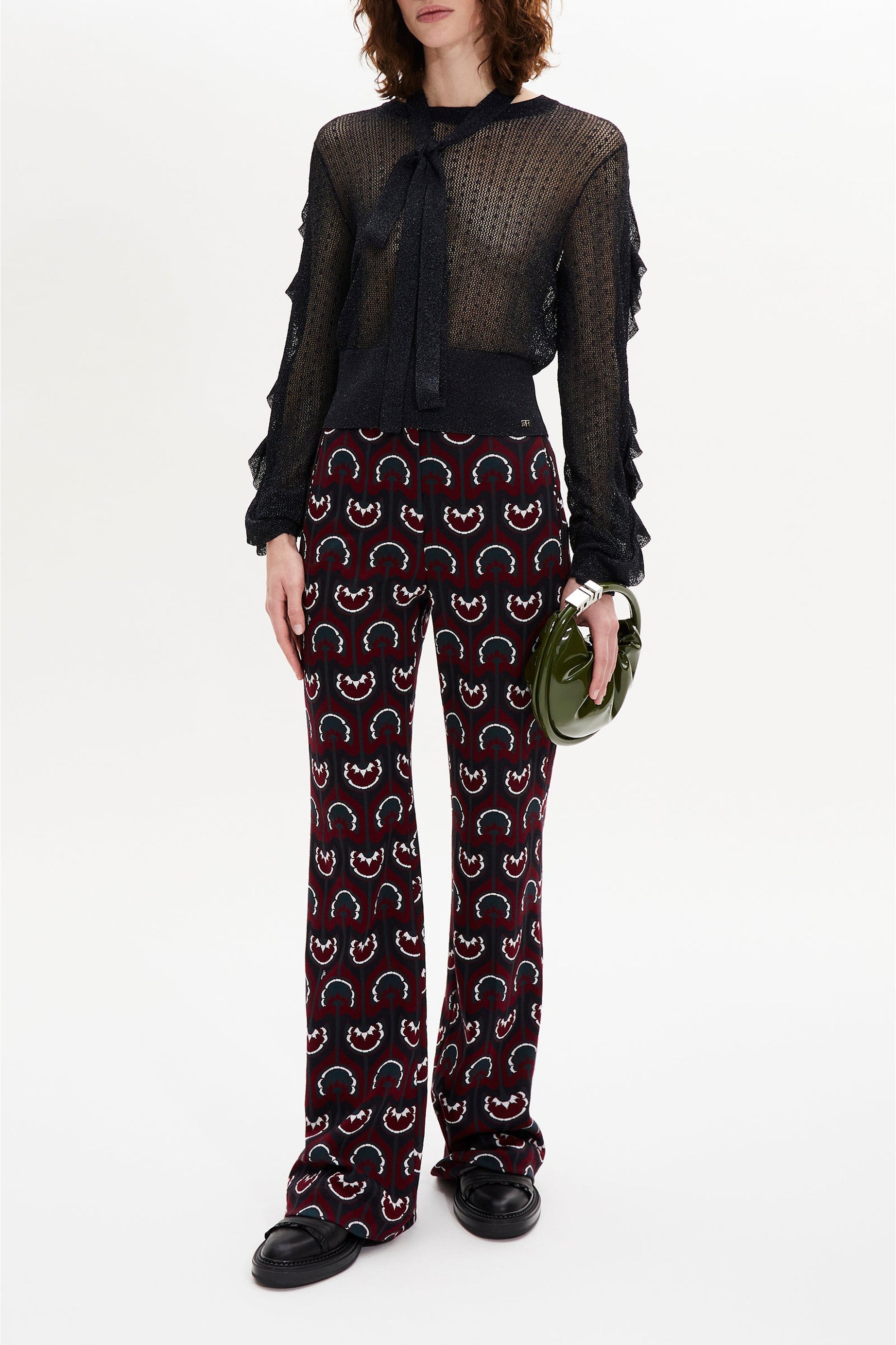 Pantalon à motifs coupe flare - Bordeaux