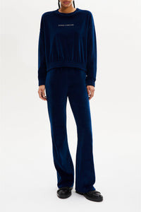 Pantalon effet peau de pêche coupe flare - Bleu Canard