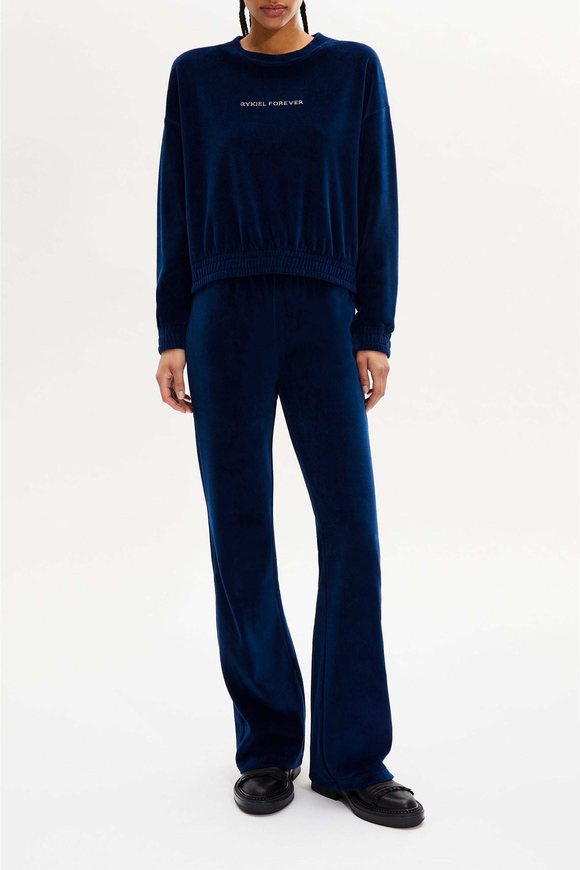 Pantalon effet peau de pêche coupe flare - Bleu Canard