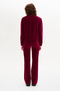 Pantalon effet peau de pêche coupe flare - Framboise