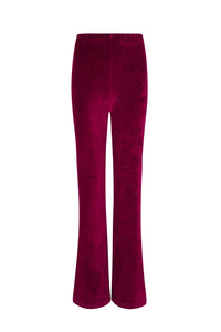 Pantalon effet peau de pêche coupe flare - Framboise