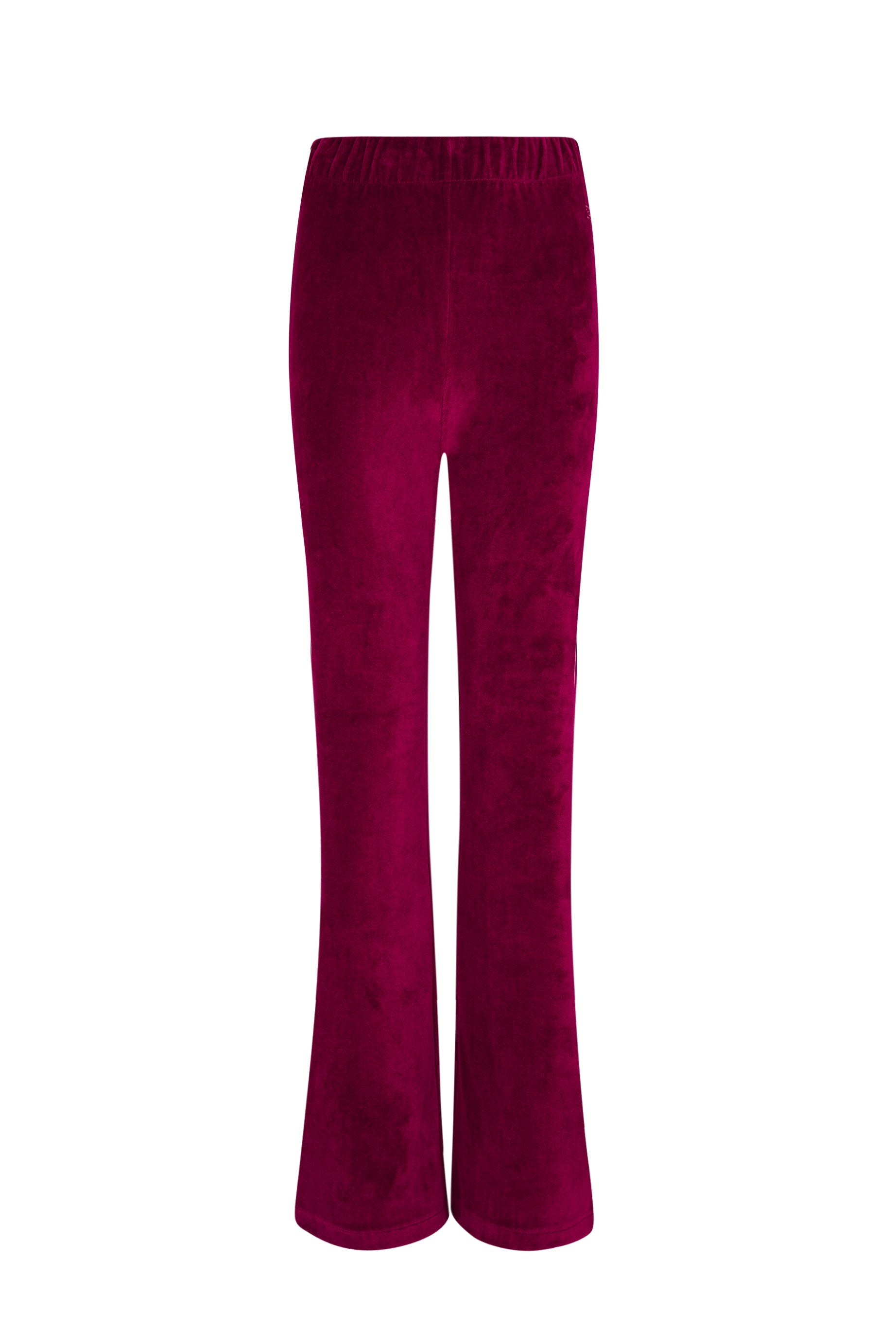 Pantalon effet peau de pêche coupe flare - Framboise