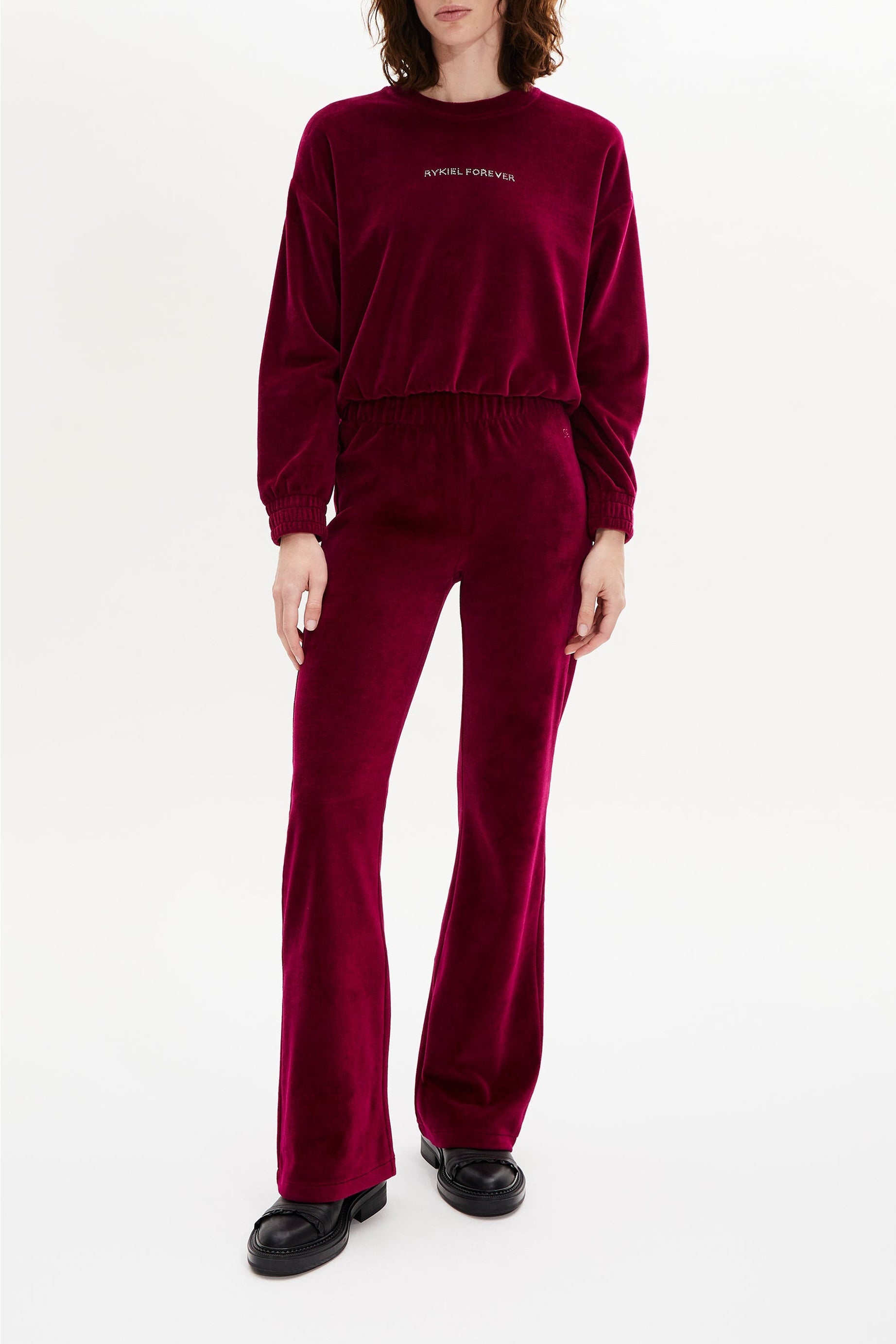 Pantalon effet peau de pêche coupe flare - Framboise