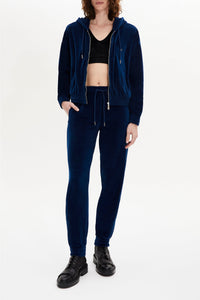 Pantalon jogging effet peau de pêche - Bleu Canard