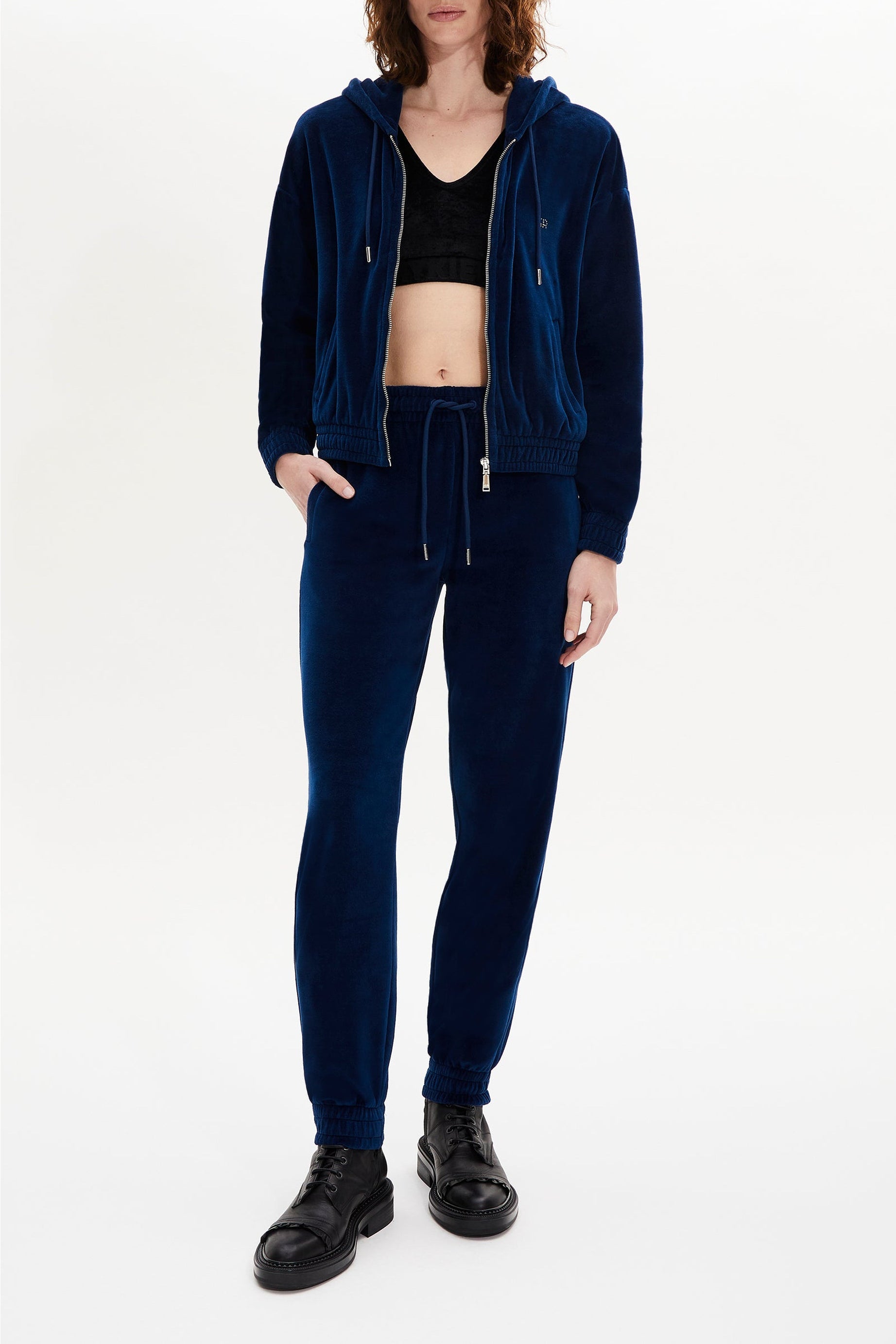 Pantalon jogging effet peau de pêche - Bleu Canard