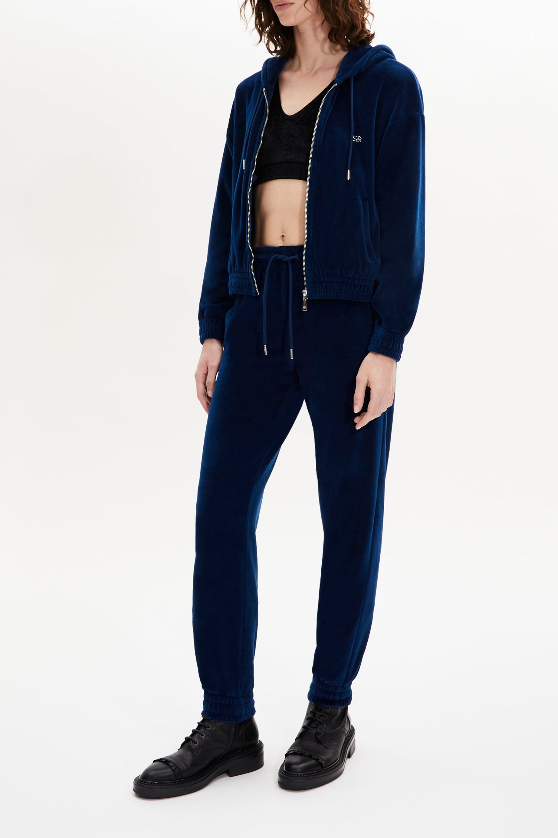 Pantalon jogging effet peau de pêche - Bleu Canard