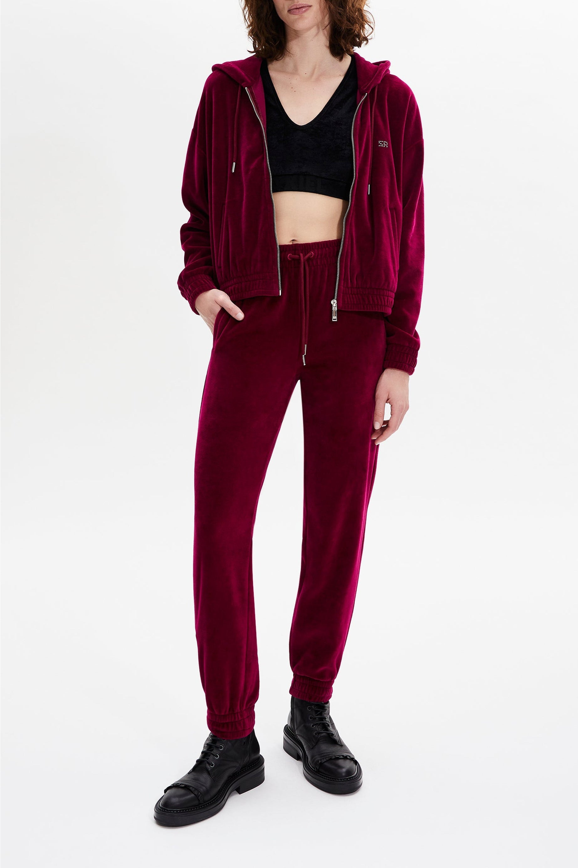 Pantalon jogging effet peau de pêche - Framboise