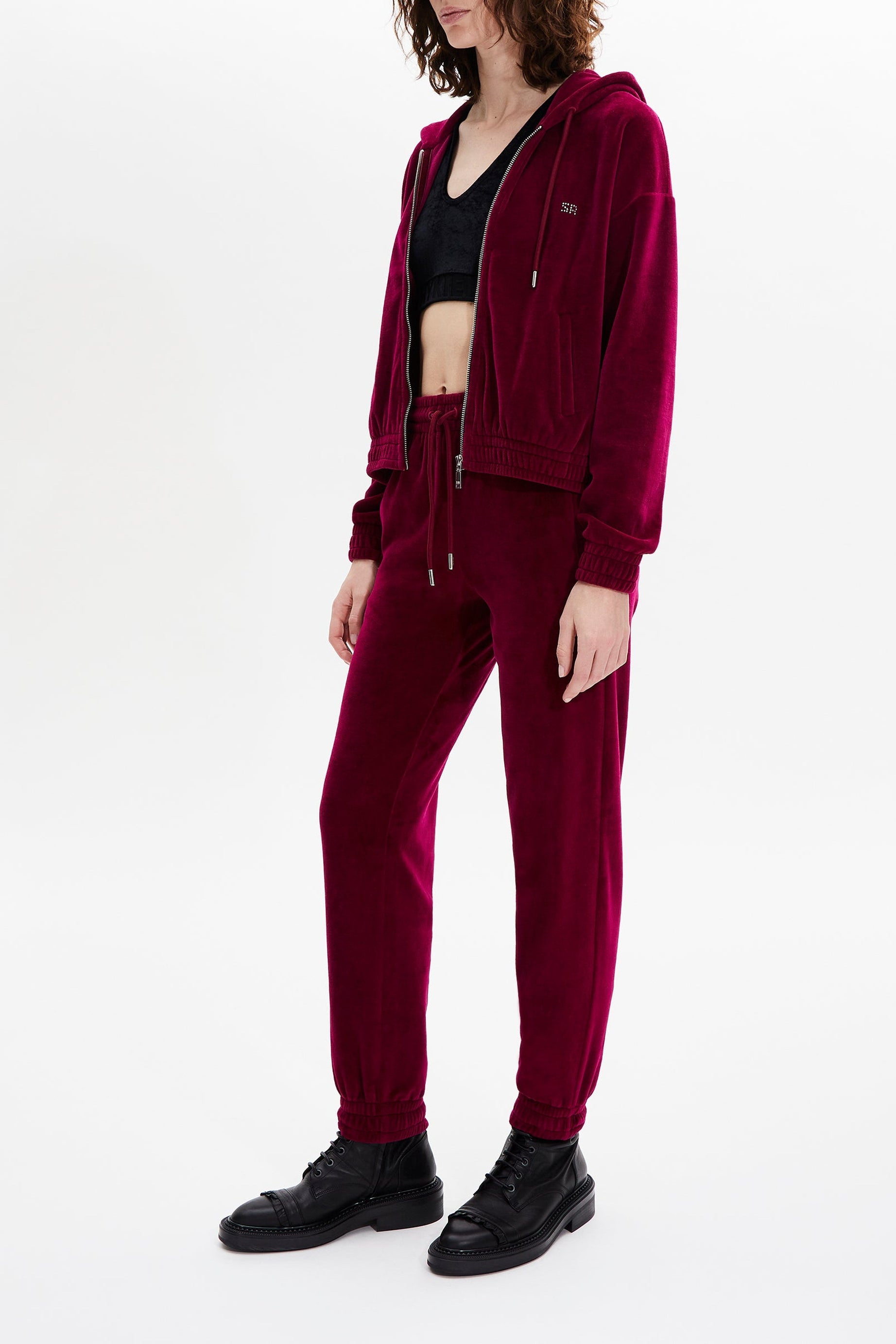 Pantalon jogging effet peau de pêche - Framboise
