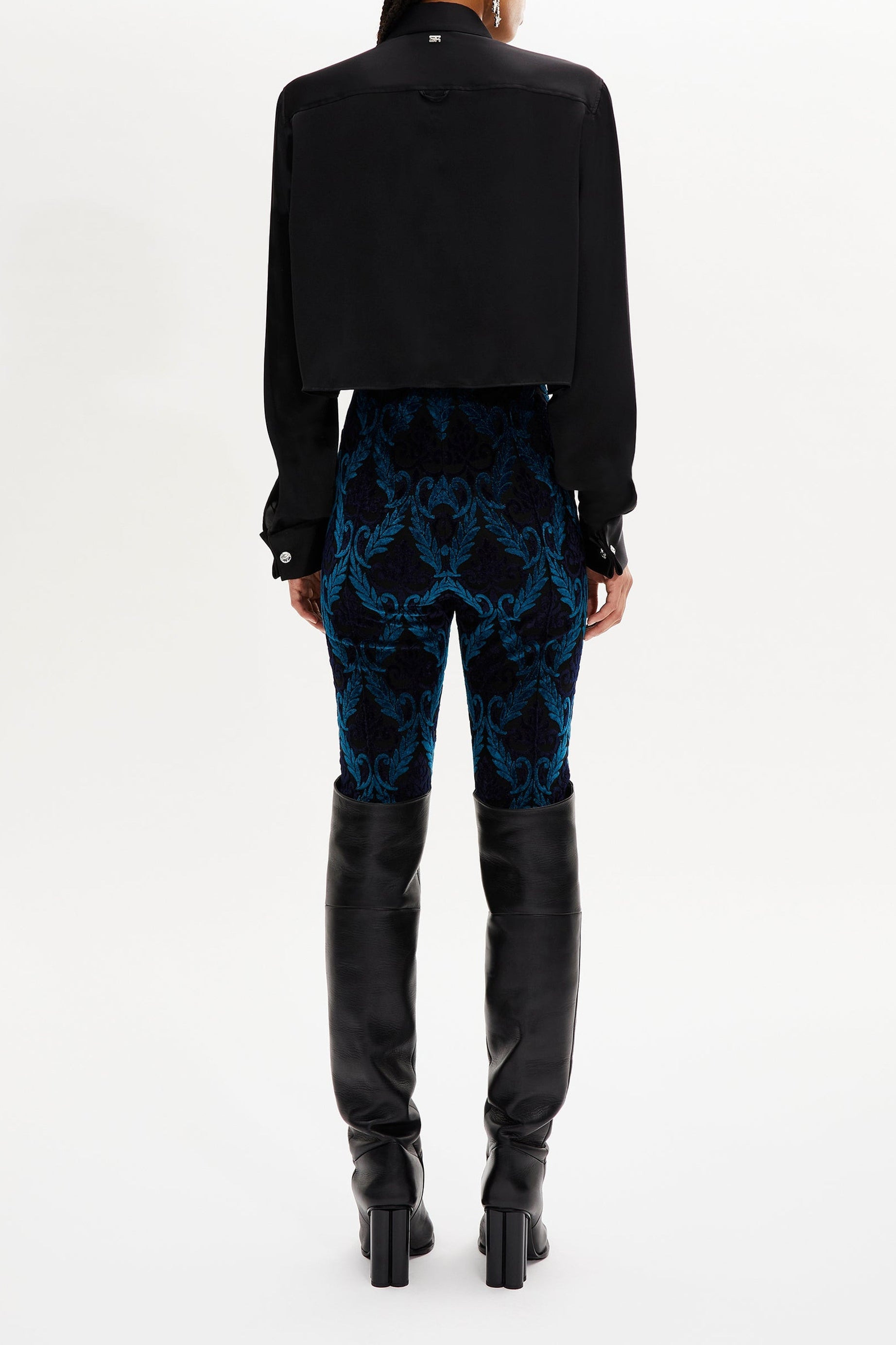 Pantalon taille haute à motifs baroque - Bleu
