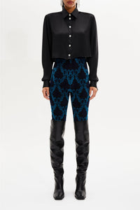 Pantalon taille haute à motifs baroque - Bleu