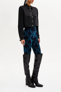 Pantalon taille haute à motifs baroque - Bleu