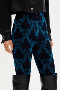 Pantalon taille haute à motifs baroque - Bleu