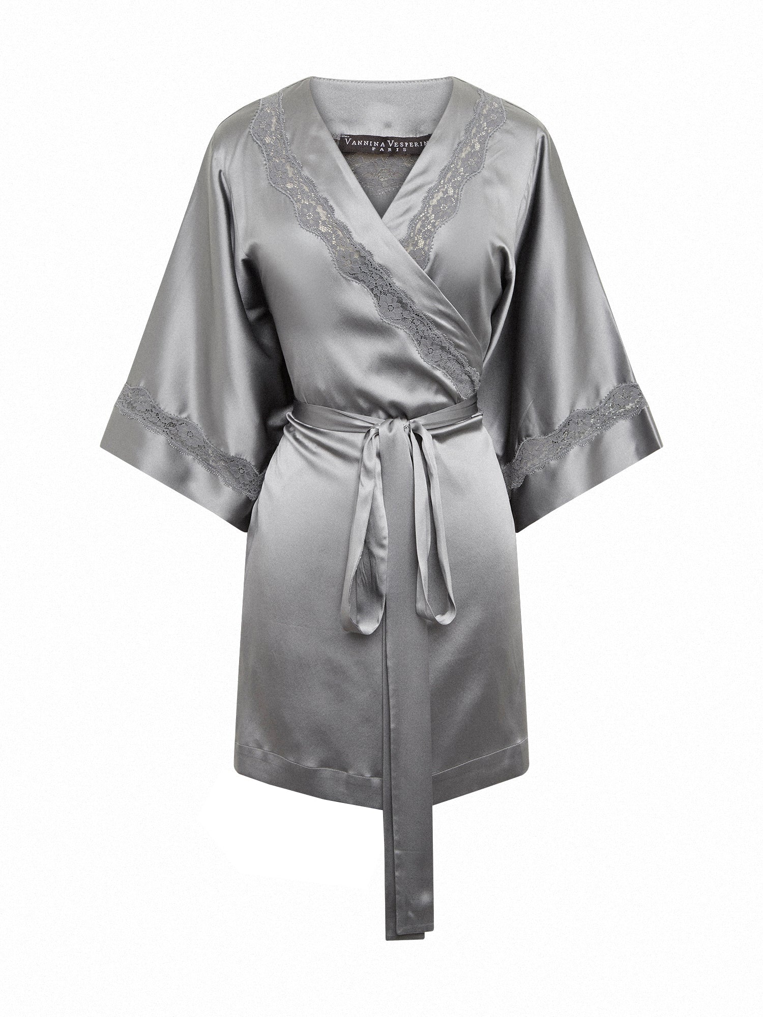 Peignoir Les intemporels en soie - Platinum & Anthracite