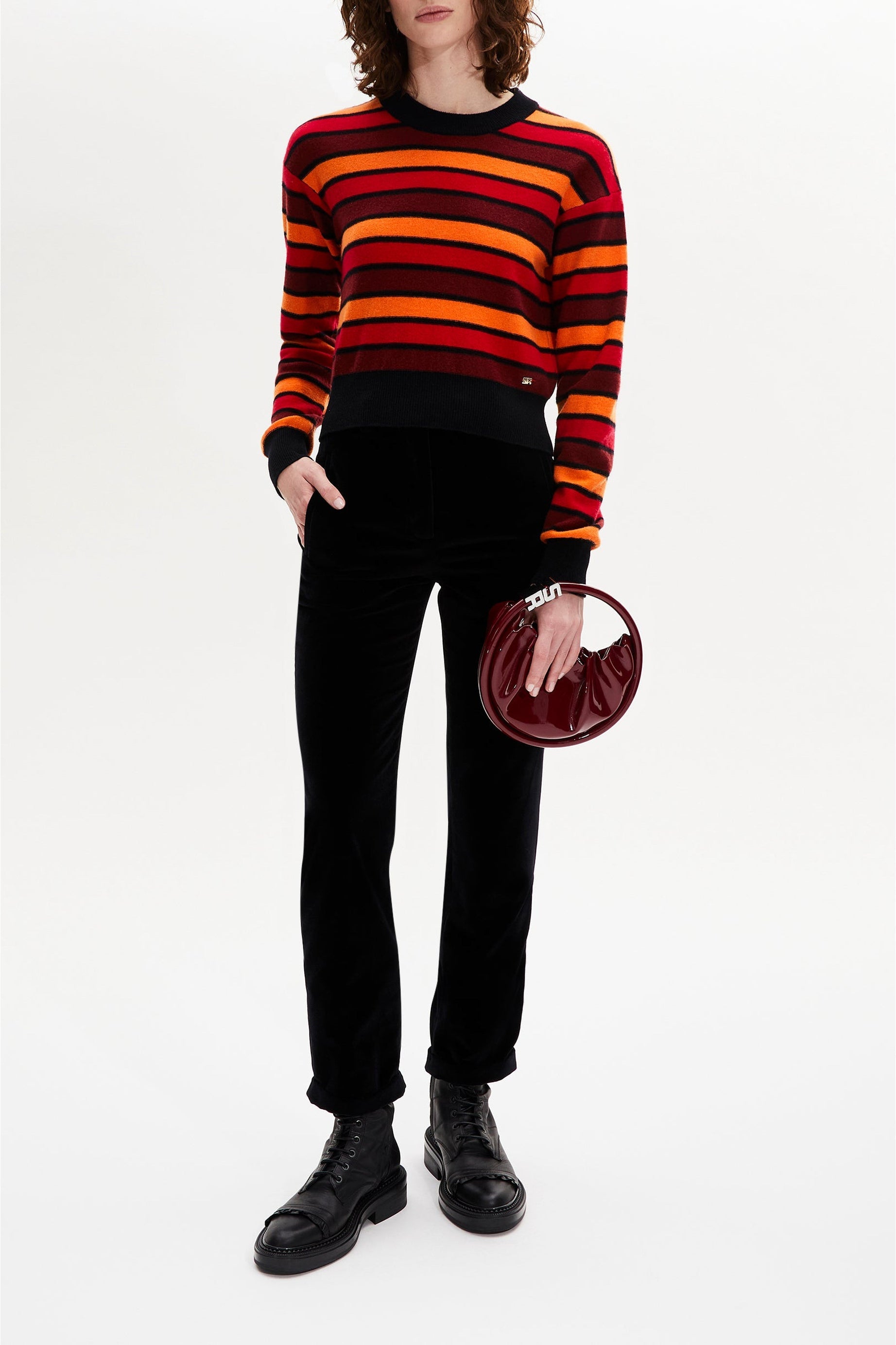 Pull Poor Boy manches longues en laine - Rouge & Orange