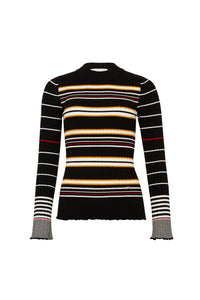 Pull col rond à manches longues en laine - Noir