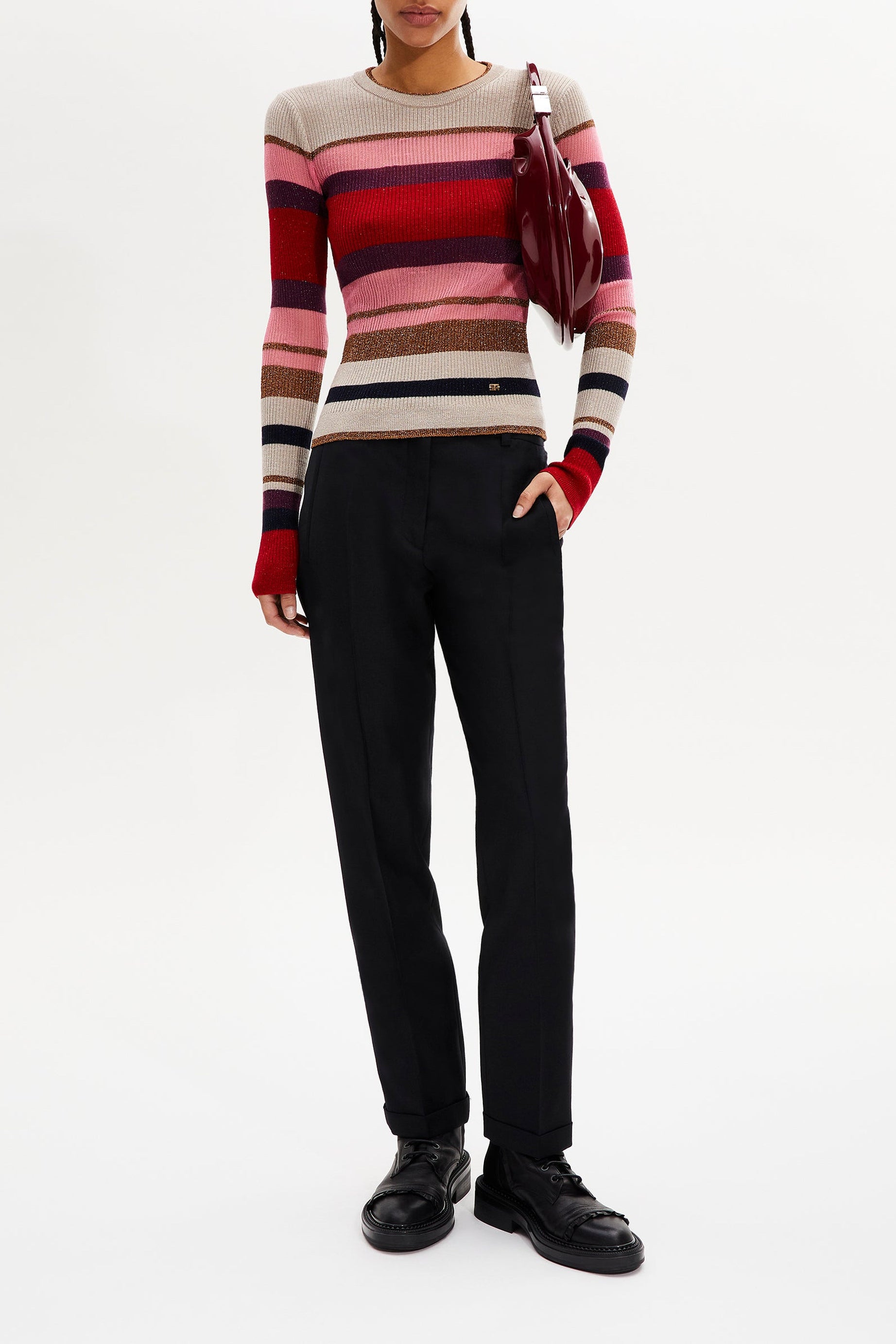 Pull manches longues à rayure en laine - Multicolor
