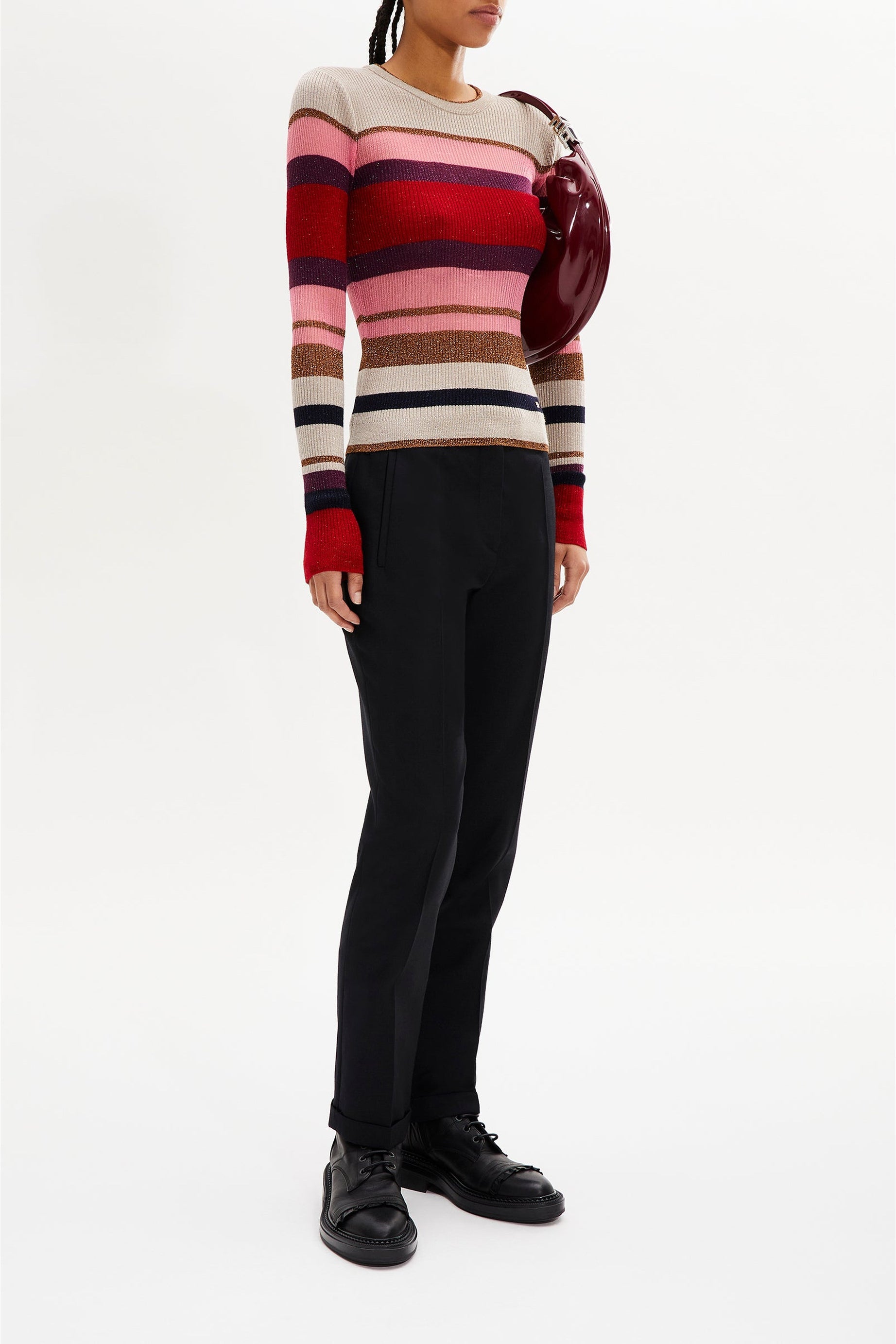 Pull manches longues à rayure en laine - Multicolor