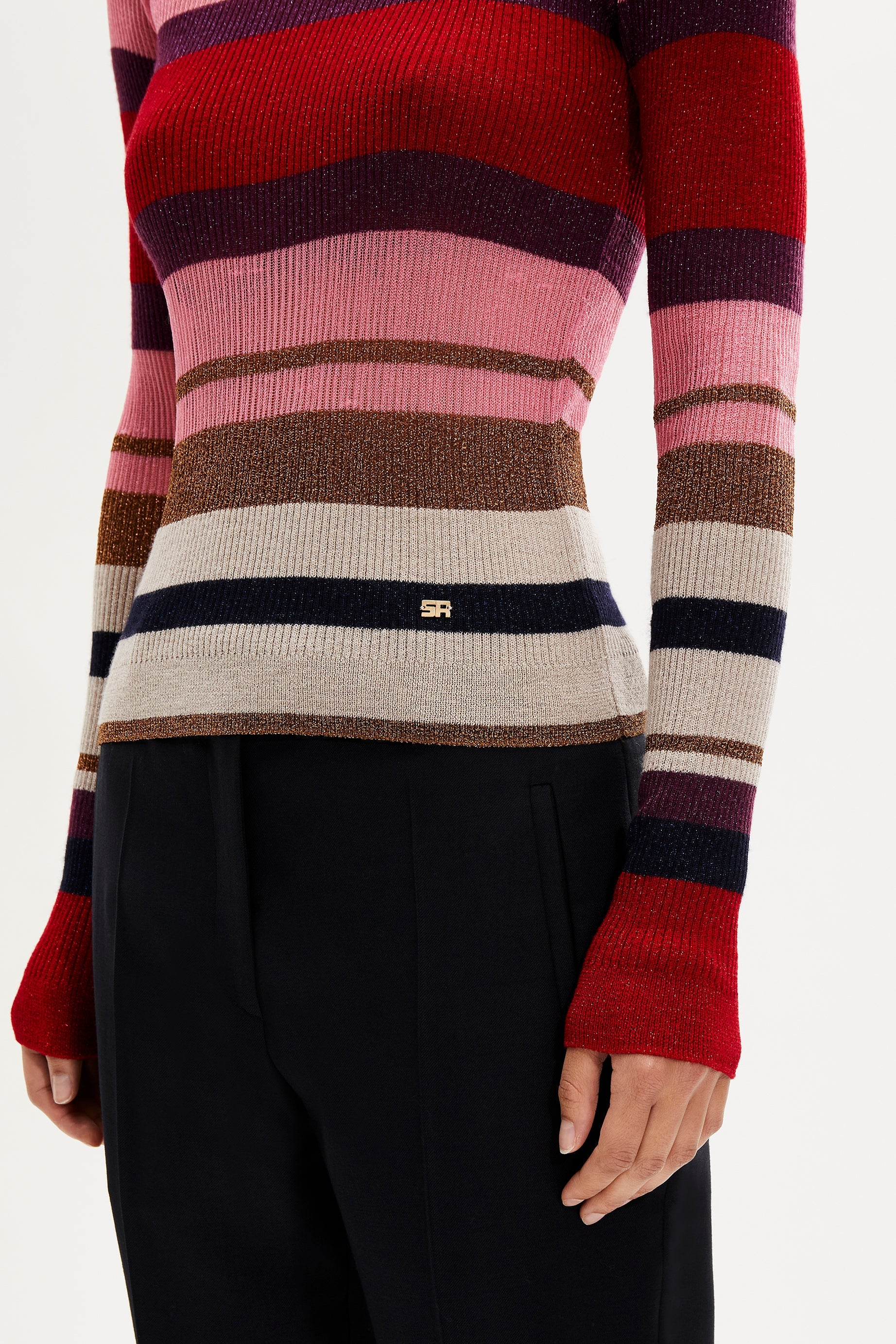 Pull manches longues à rayure en laine - Multicolor