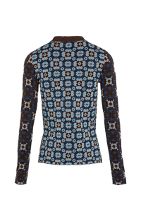 Pull manches longues jacquard à motifs fleurs - Bleu