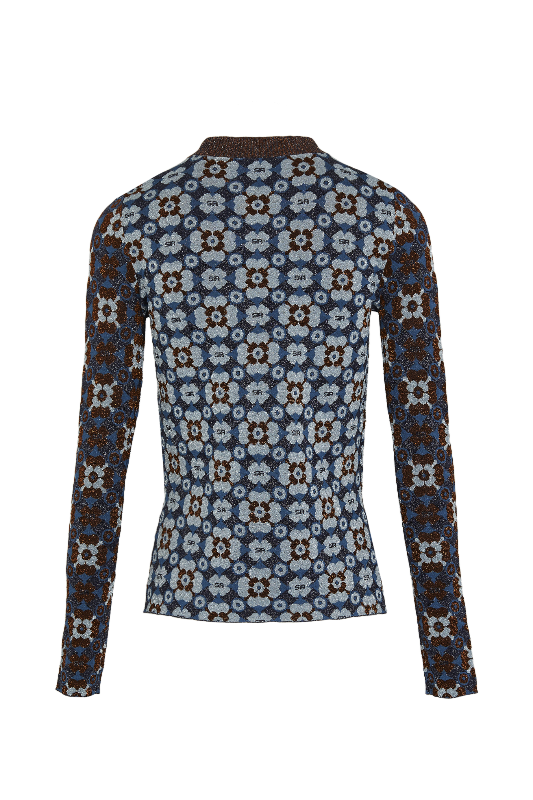 Pull manches longues jacquard à motifs fleurs - Bleu