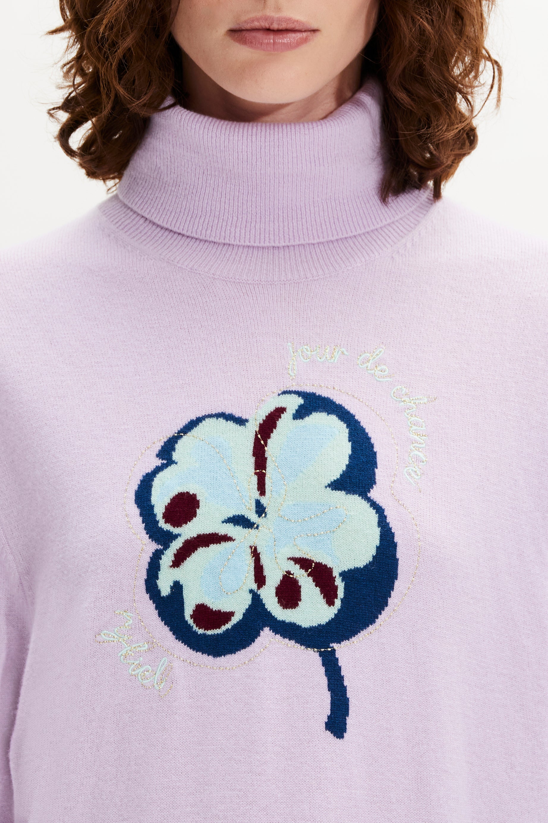 Pull col roule en cachemire - Lilas