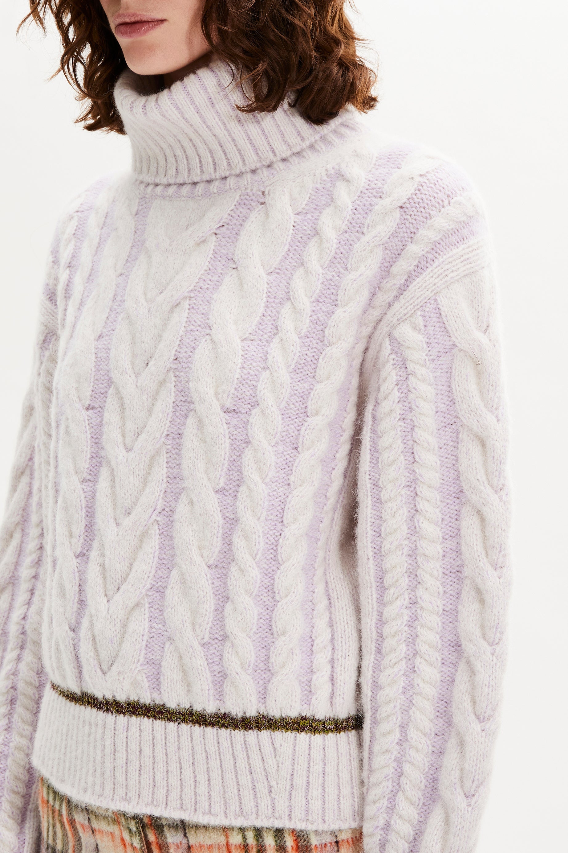 Pull col roulé torsadé à manches longues en alpaga - Lilas