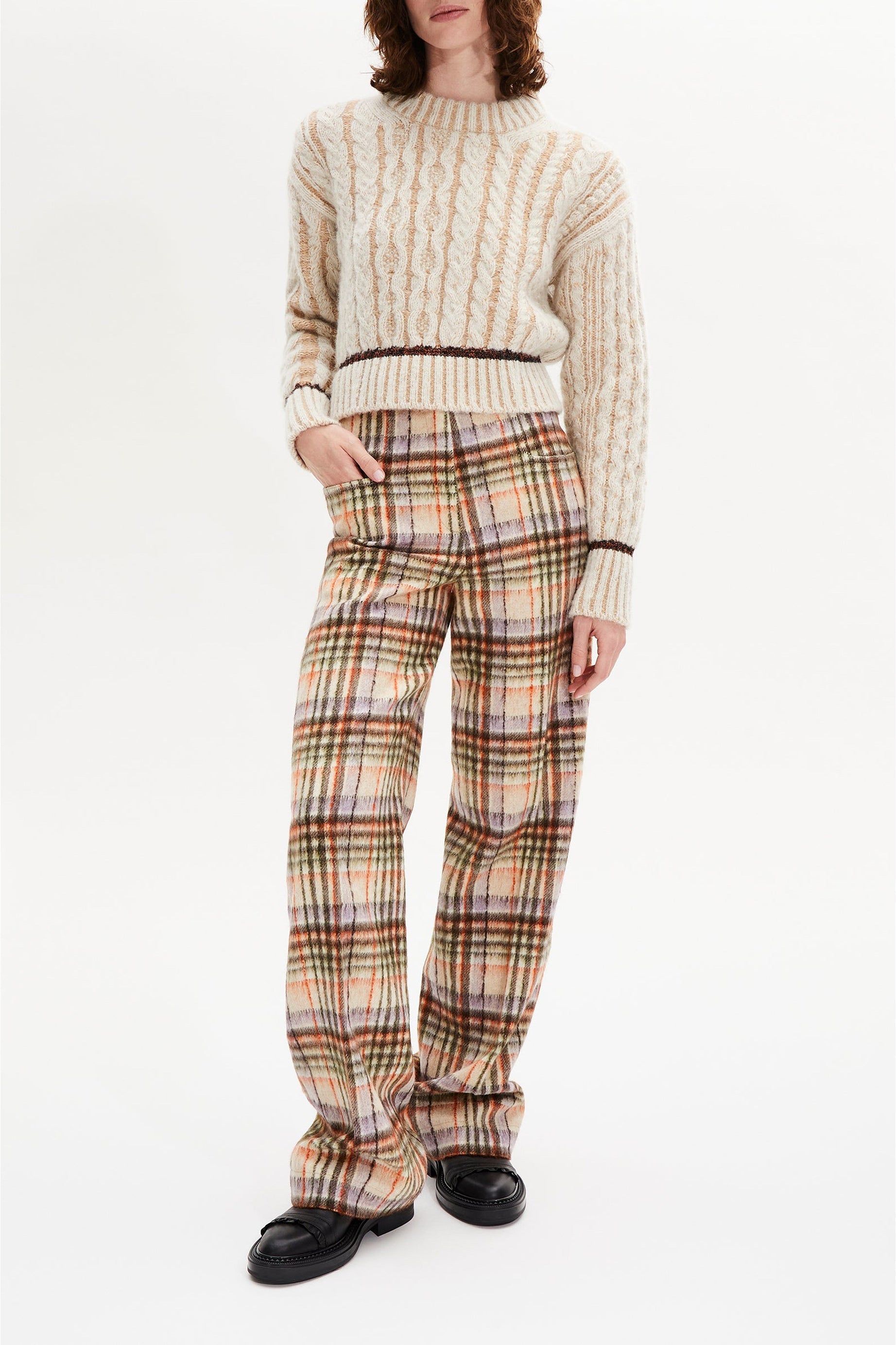 Pull Boxy manches longues en alpaga - Écru