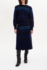 Pull Boxy manches longues en laine - Bleu