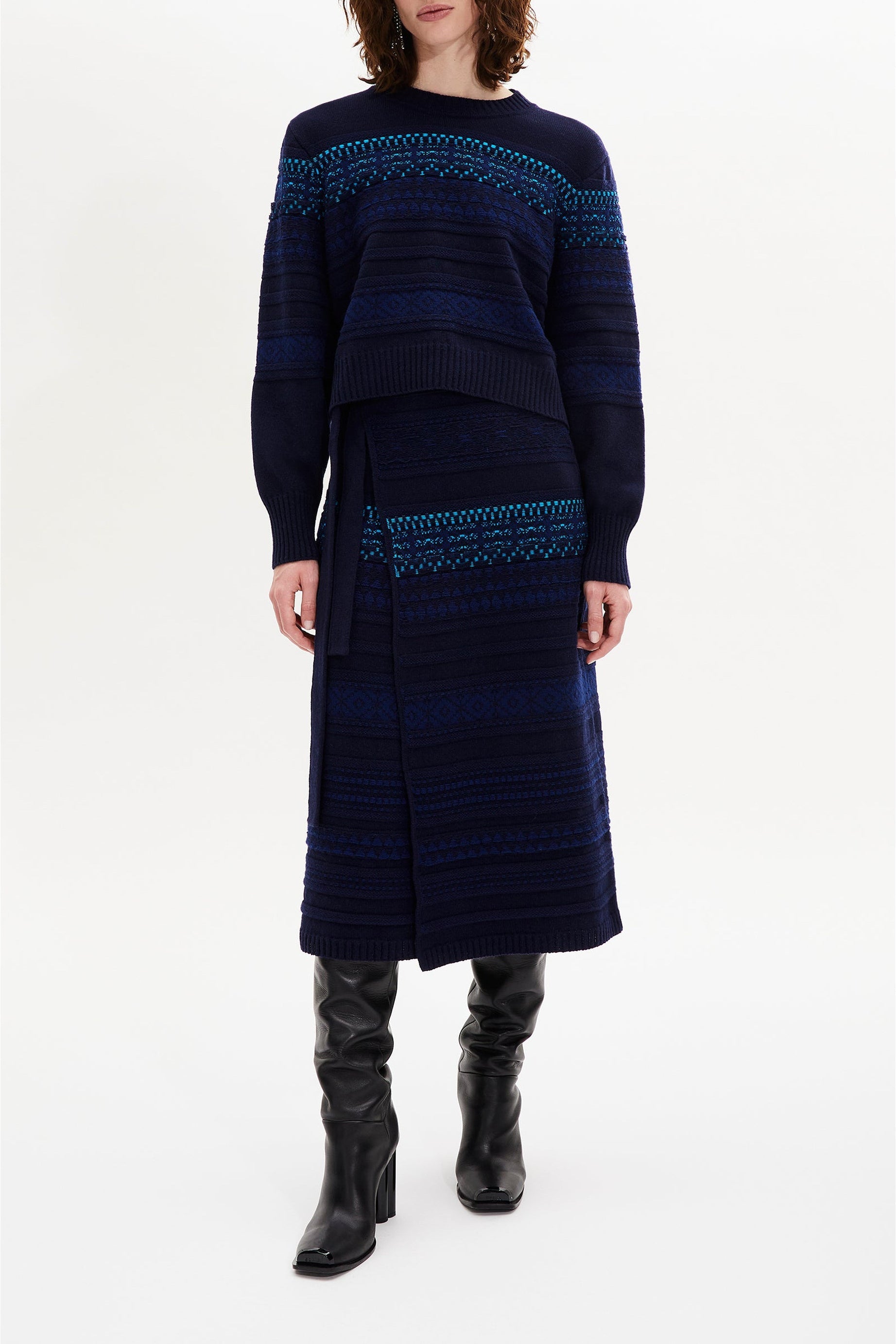 Pull Boxy manches longues en laine - Bleu