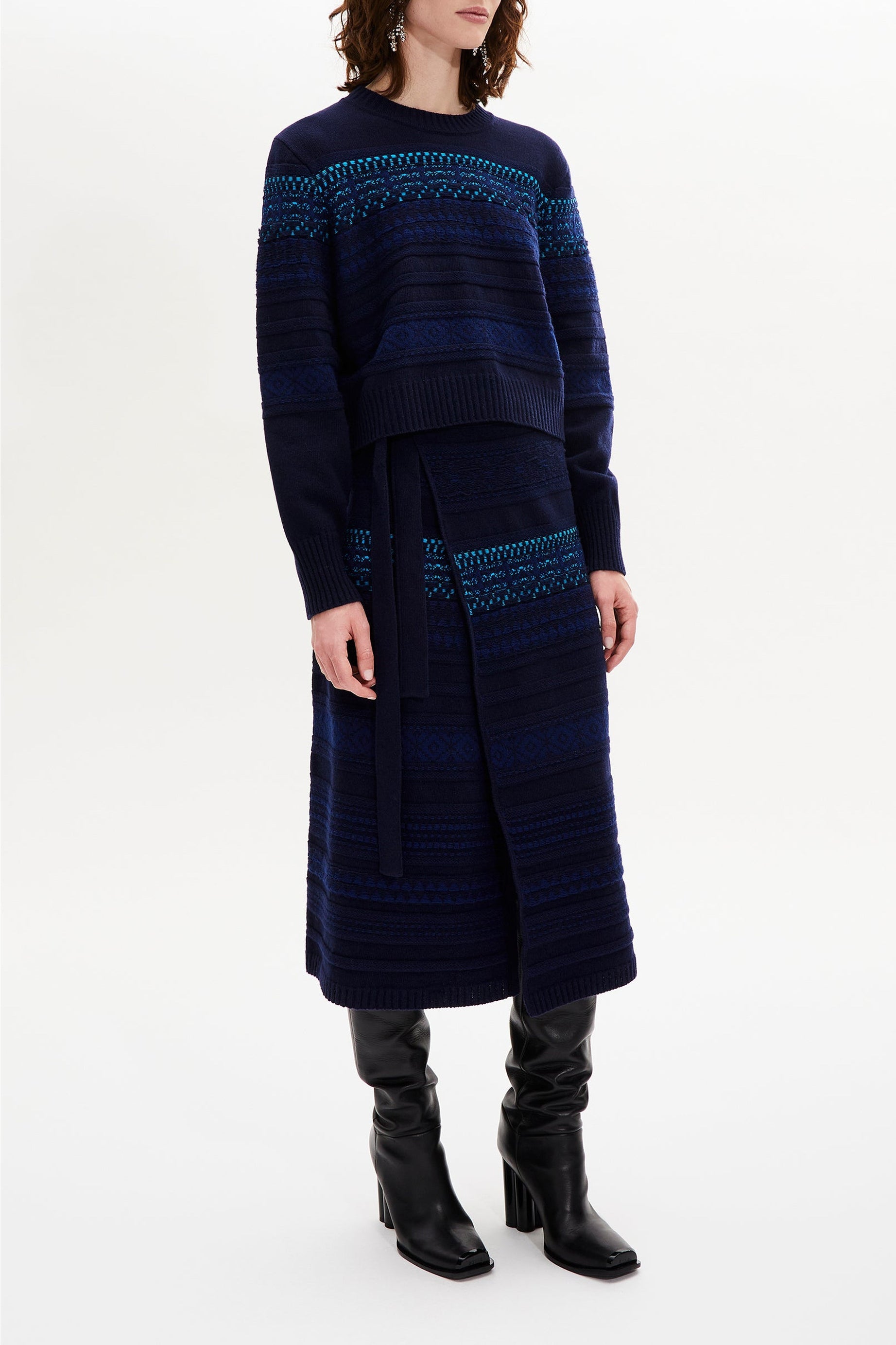 Pull Boxy manches longues en laine - Bleu