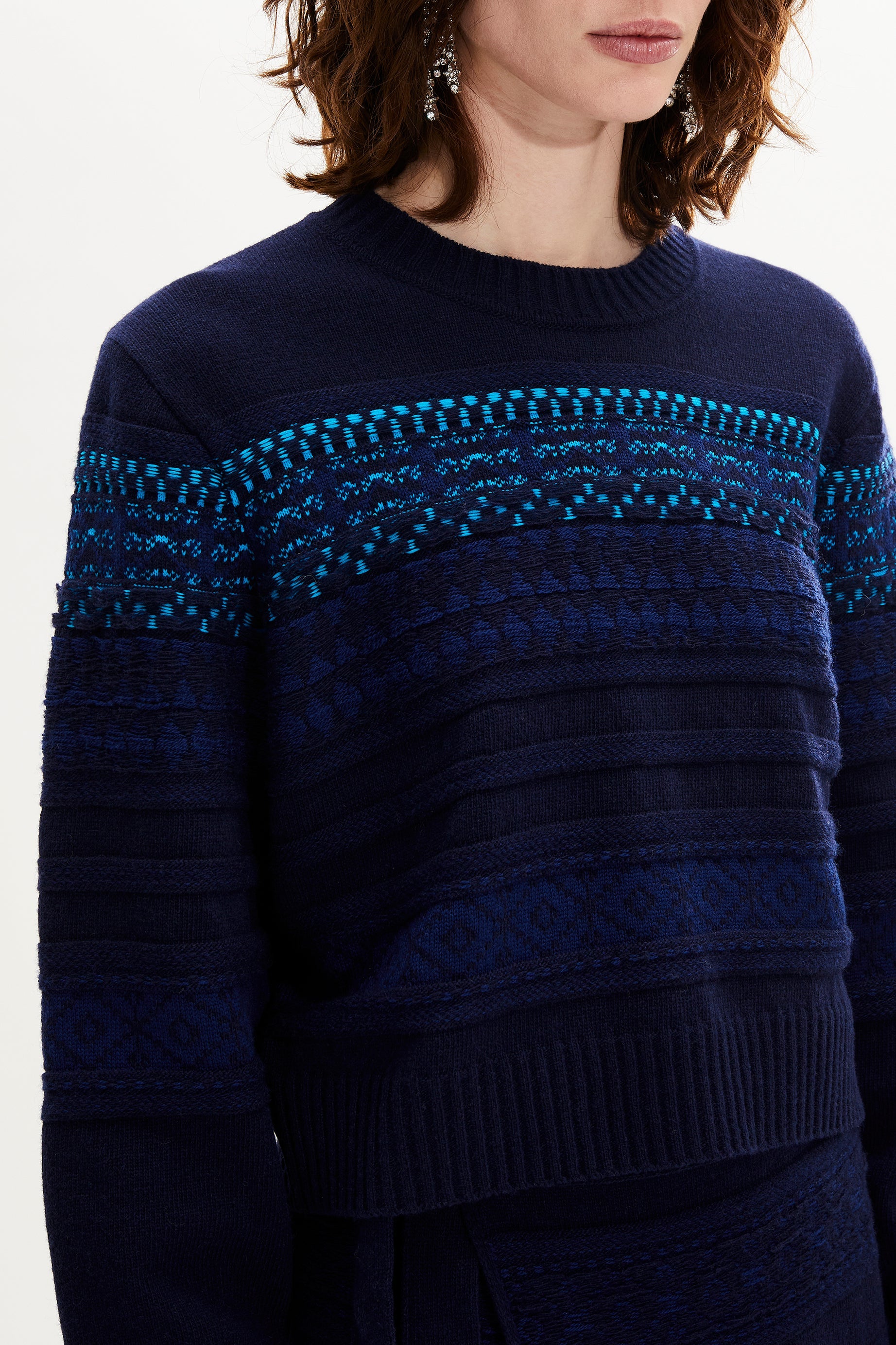 Pull Boxy manches longues en laine - Bleu