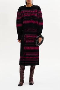 Pull Boxy manches longues en laine - Fuchsia