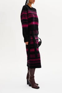 Pull Boxy manches longues en laine - Fuchsia