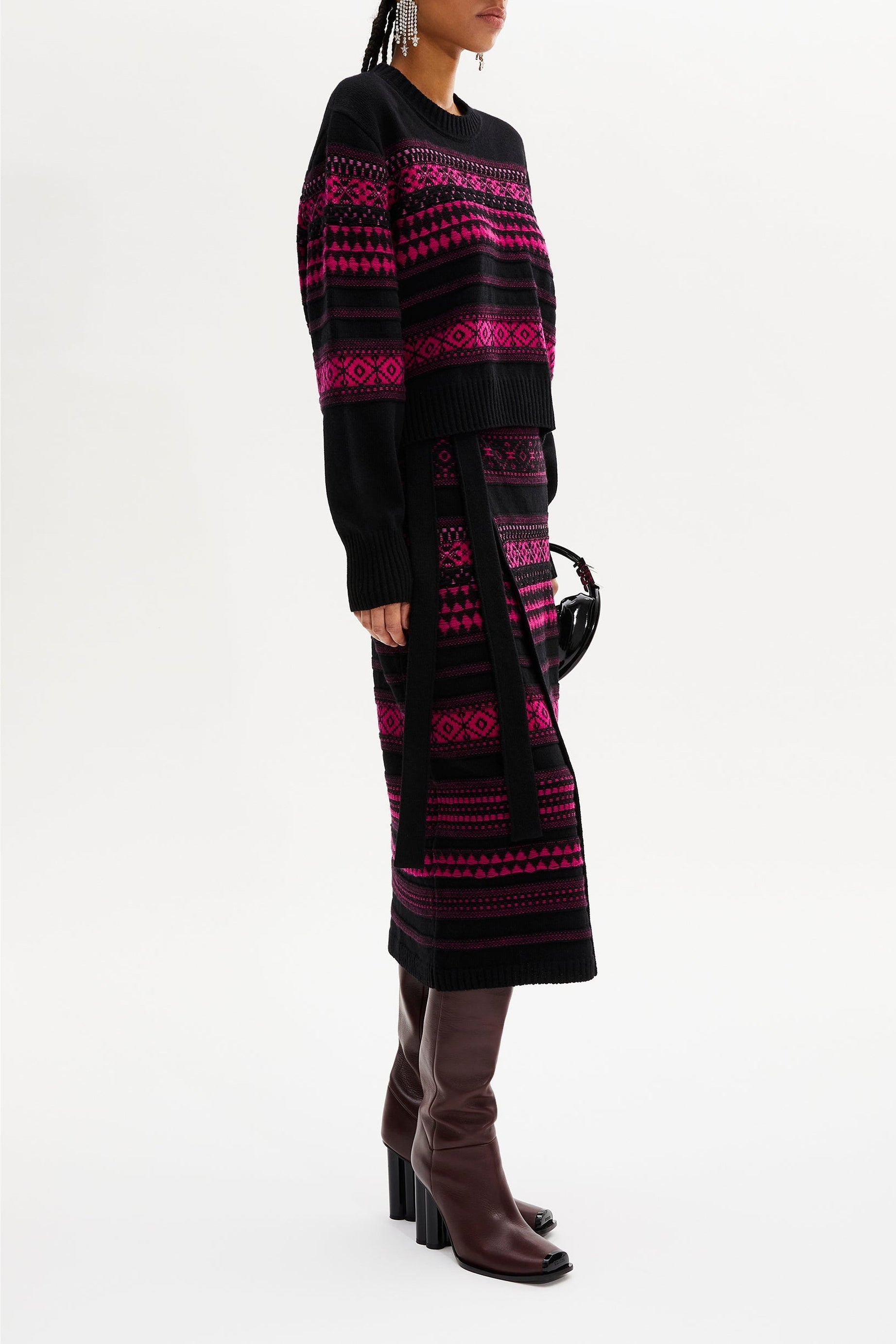 Pull Boxy manches longues en laine - Fuchsia