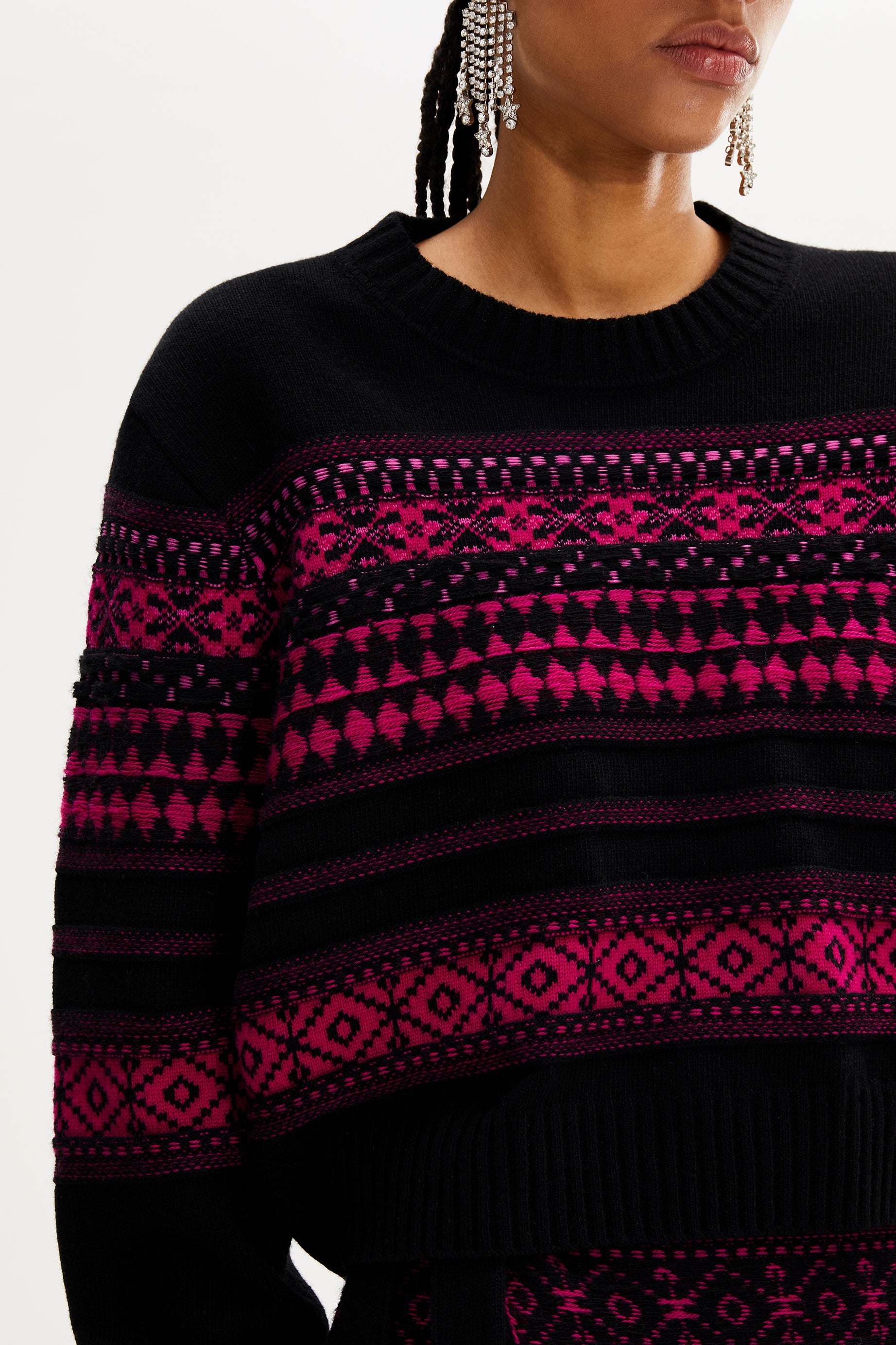 Pull Boxy manches longues en laine - Fuchsia