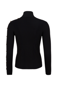 Pull col roulé à boutons argentés - Noir