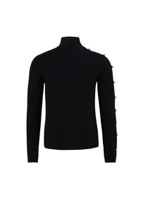Pull col roulé à boutons argentés - Noir
