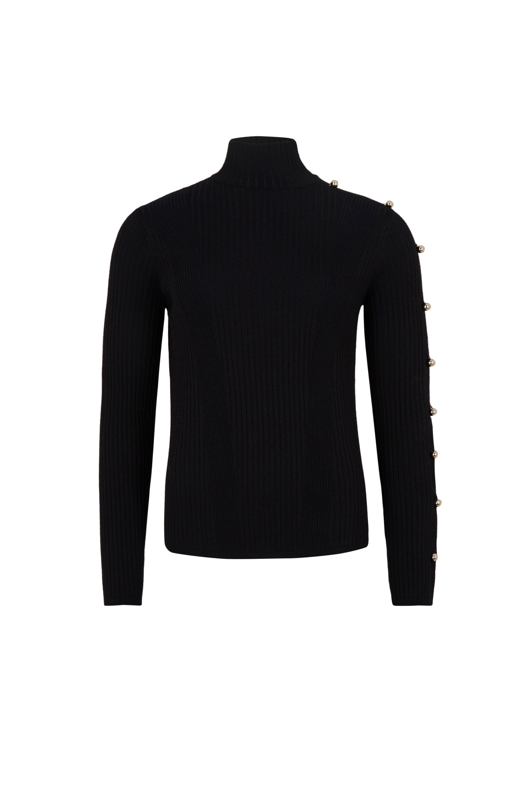 Pull col roulé à boutons argentés - Noir