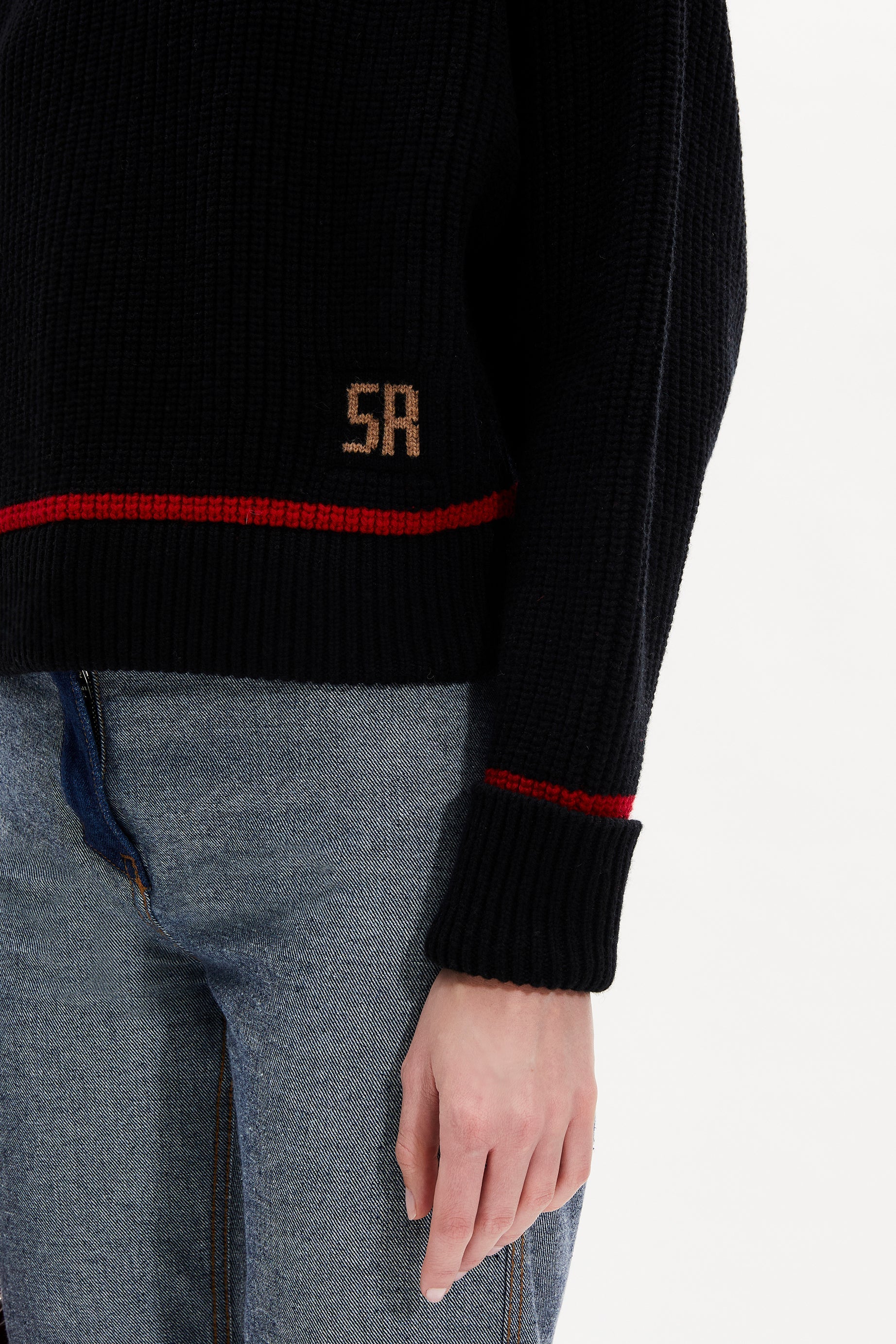 Pull à manches longues coudées en laine - Noir