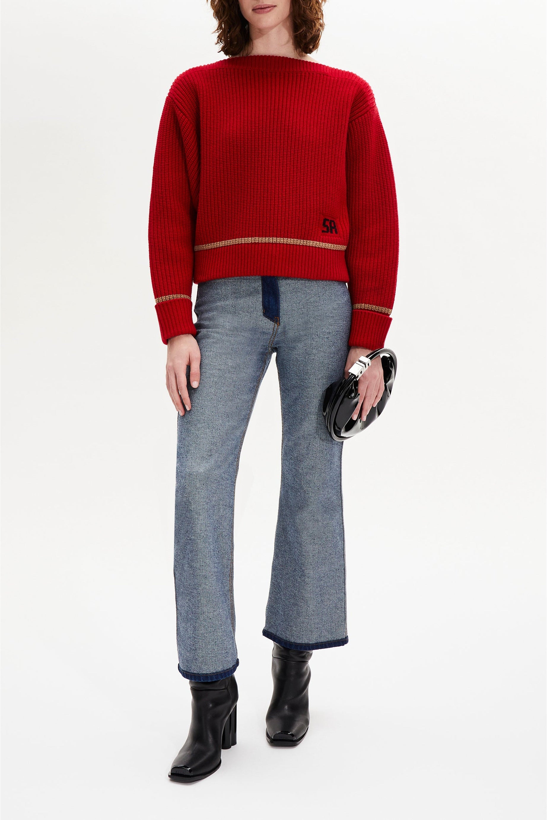 Pull à manches longues coudées en laine - Rouge