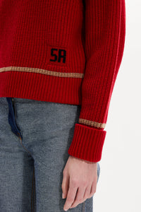 Pull à manches longues coudées en laine - Rouge