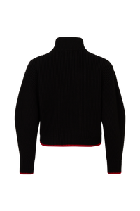 Pull col roulé à manches longues coudées en laine - Noir Intense