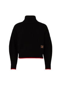 Pull col roulé à manches longues coudées en laine - Noir Intense