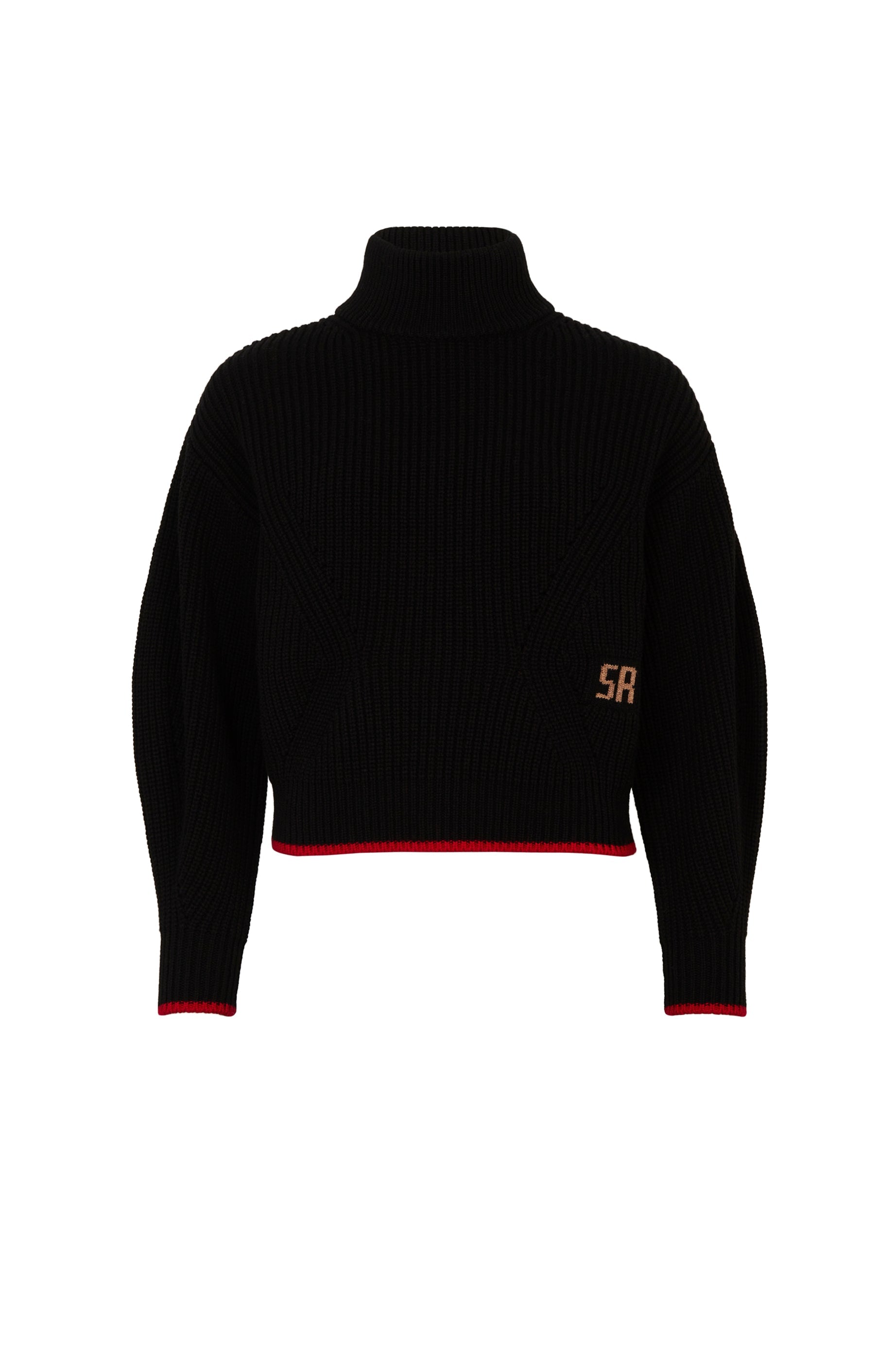 Pull col roulé à manches longues coudées en laine - Noir Intense